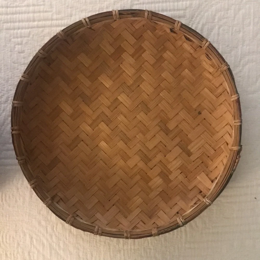 Chinese Tea Woven Wicker Basket Old Paint